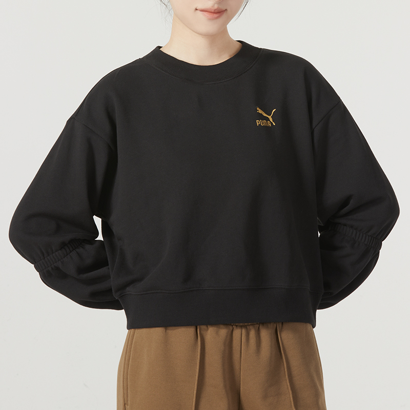 彪马PUMA BZ Graphics Shirring Sleeve Crew TR W女卫衣-毛圈625251-01