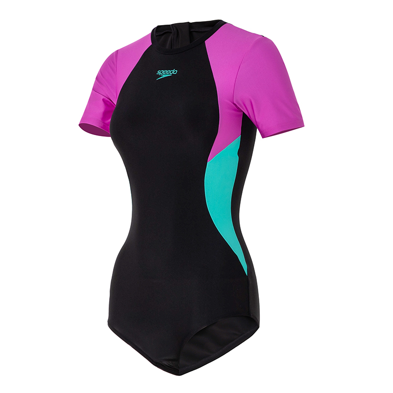 速比涛/Speedo撞色拼接短袖连体泳衣女连体泳衣8-12947G725